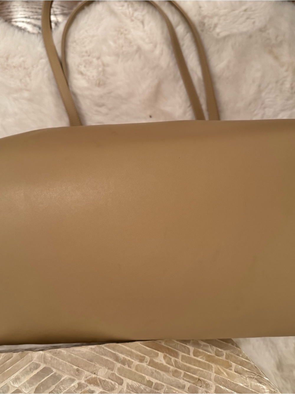 Telfar Cream Leather Shopping Tote with Debossed Logo - Picture 7 of 7
